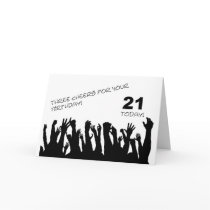 21st Birthday card with cheering waving crowds.