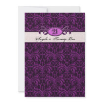 21st Birthday for a Gothic Girl, Fuschia Damask Personalized Invites