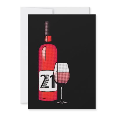 21st birthday : halftone wine bottle and glass custom invites by occasionINVASION