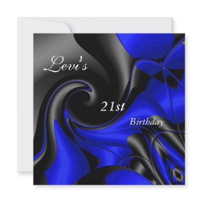 21st Birthday Party Abstract Black blue Mens Custom Invites by InvitationCenter