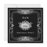 21st Birthday party  Black Silver White Art Deco Custom Invitations