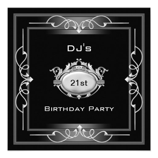 21st Birthday party  Black Silver White Art Deco Custom Invitations