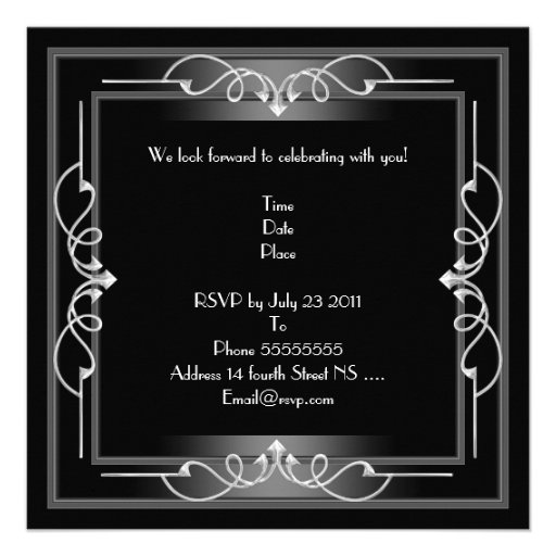21st Birthday party  Black Silver White Art Deco Custom Invitations