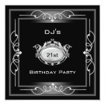 21st Birthday party Black Silver White Art Deco Custom Invitations