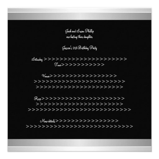 21st Birthday Party Black Silver White Floral Personalized Invite