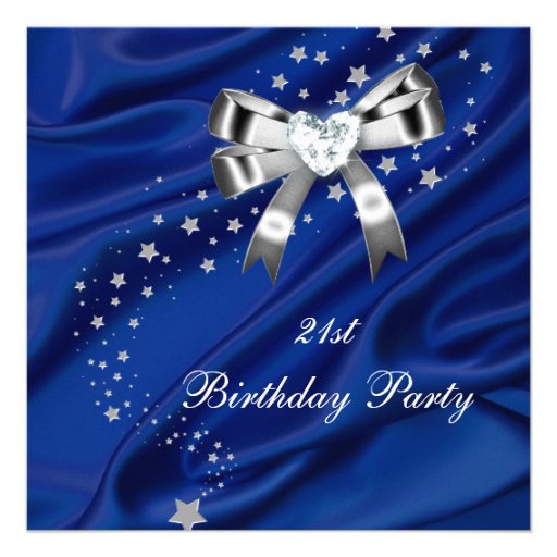 21st Birthday Party Blue Silver Invitation (front side)