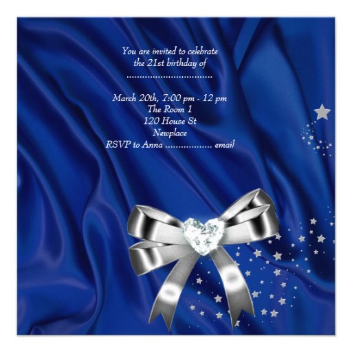 21st Birthday Party Blue Silver Invitation