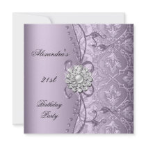 21st Birthday Party Damask Lilac Jewel Image invitations