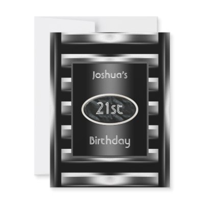 21st Birthday Party Elegant Black Metal Men 3 Personalized Announcements by Zizzago
