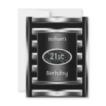 21st Birthday Party Elegant Black Metal Men 3 Personalized Announcements