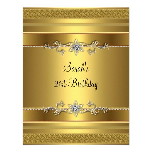 21st Birthday Party Gold Diamond Jewel Custom Announcement