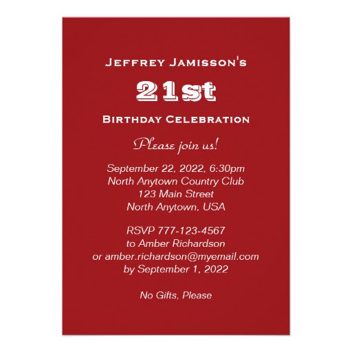 21st Birthday Party Invitation Baseball