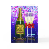 21st Birthday Party Invitation - Champagne And Gla Greeting Cards