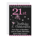 5x7 - 21st Birthday Party Invitation, pink and black with cocktail glass