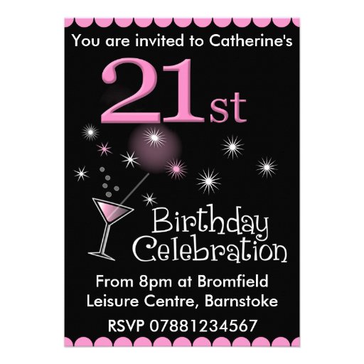 21st Birthday Party Invitation - Cocktail Glass (front side)
