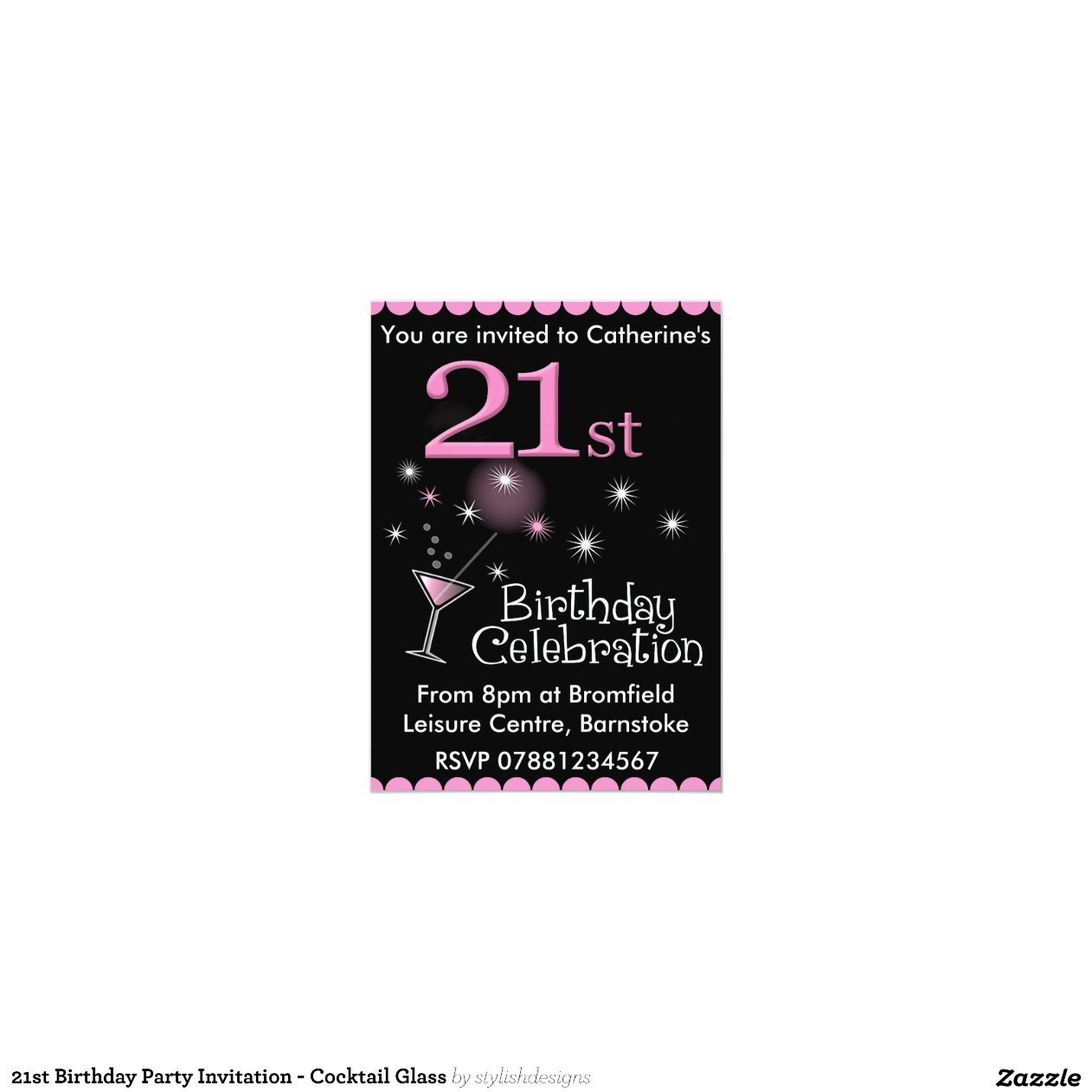 21st Birthday Party Invitation Cocktail Glass 5 X 7 Invitation Card Zazzle 4302