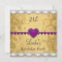 21st Birthday Party Invitation Purple Heart invitation