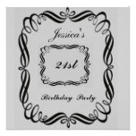 21st  Birthday Party Invitation  Silver Black