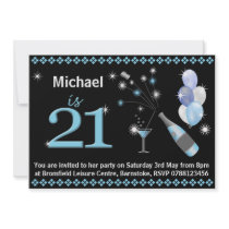 21st Birthday Party Invitations - Black & Blue