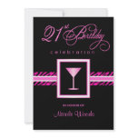 21st Birthday Party Invitations - Hot Pink Zebra