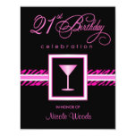 21st Birthday Party Invitations - Hot Pink Zebra