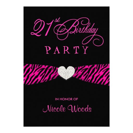 21st Birthday Party Invitations - Hot Pink Zebra