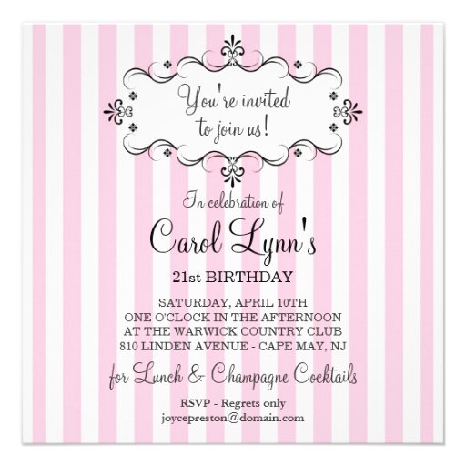 21st Birthday Party Invitations - Pink & White