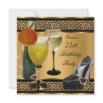 21st Birthday Party Leopard Drinks Shoe Invitations