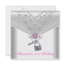 21st Birthday Party Overlay Pink Jewel Key Lock Personalized Invites