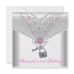 21st Birthday Party Overlay Pink Jewel Key Lock invitations