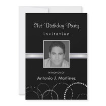 21st Birthday Party Photo Invitations - Silver