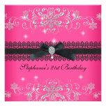 21st Birthday Party Pink Glitter Black Bow Jewel Custom Invite