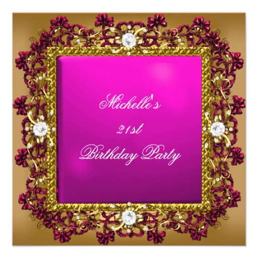 21st Birthday Party Pink Gold Diamond Jewel 3 Custom Invitations