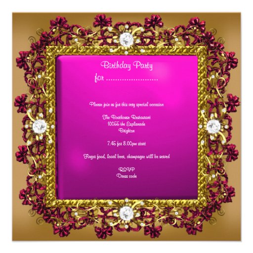 21st Birthday Party Pink Gold Diamond Jewel 3 Custom Invitations