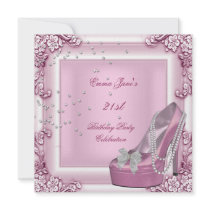 21st Birthday Party Pink High Heel Shoes Invitations