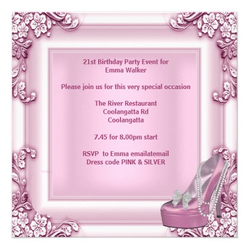 21st Birthday Party Pink High Heel Shoes Invitations