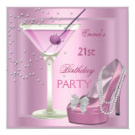 21st Birthday Party Pink Martini High Heel Shoes Card