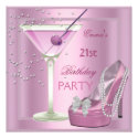 21st Birthday Party Pink Martini High Heel Shoes Personalized Invites
