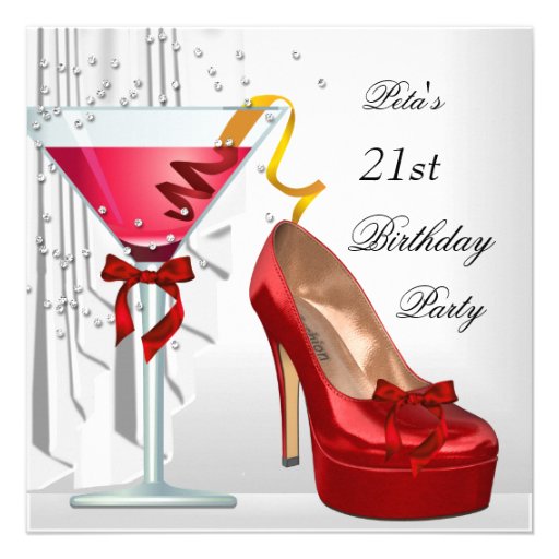 21st Birthday Party Red White Cocktail Shoe Custom Announcement