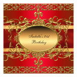 21st Birthday Party Rich Red Gold Flourish Custom Announcement