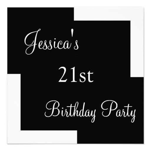 21st Birthday Party Simple Black & White Personalized Invite