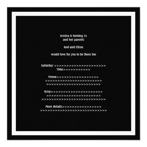 21st Birthday Party Simple Black & White Personalized Invite