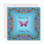 21st Birthday Party Teal Blue Pink Black Butterfly Custom Invites