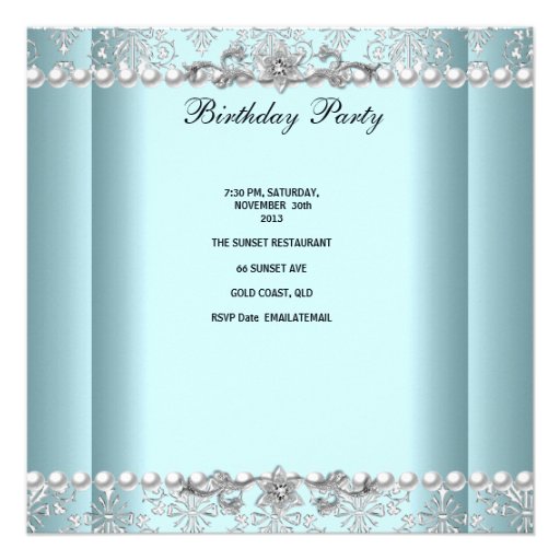 21st Birthday Party Teal Blue White Pearl Silver Announcements
