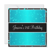 21st Birthday Party Turquoise Stars Black & White Custom Announcement