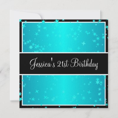 21st Birthday Party Turquoise Stars Black & White Custom Announcement