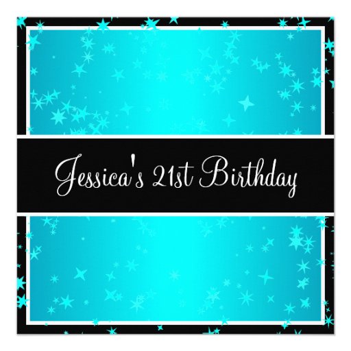 21st Birthday Party Turquoise Stars Black & White Custom Announcement