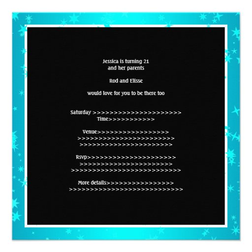21st Birthday Party Turquoise Stars Black & White Custom Announcement