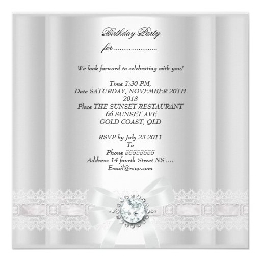 21st Birthday Party White Pearl Jewel Personalized Invitations