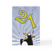 21st Birthday - Penguin Surprise Card